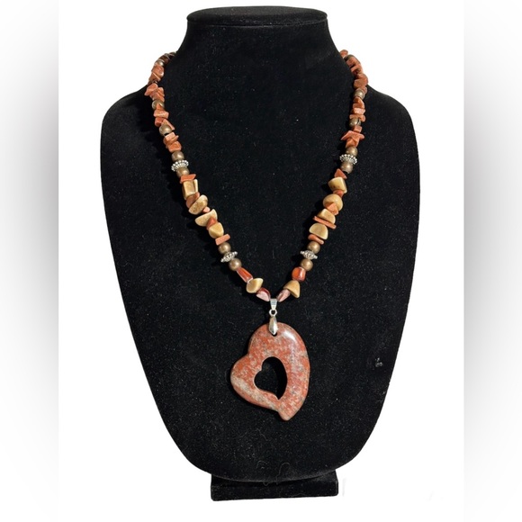 Red Sesame Jasper Gemstone Goldstone Large Heart Pendant Necklace Boho Chunky - Picture 1 of 11